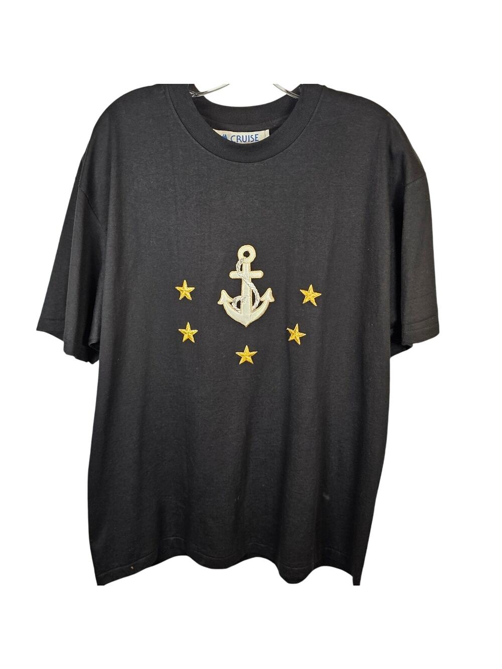 Vintage RARE Cruise Navy Shirt Embroidered Anchor Stars Women's XL USA 70's